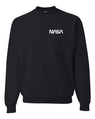 Go All Out Medium Black Men NASA Worm Logo Left Chest Sweatshirt Crewneck
