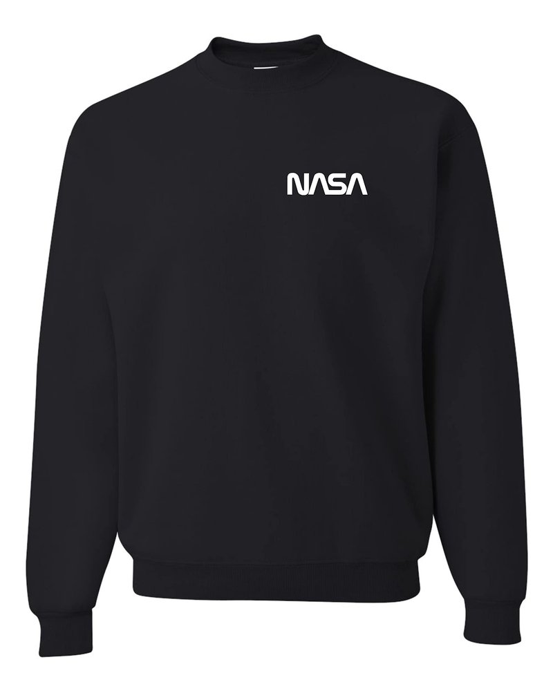 Go All Out Medium Black Men NASA Worm Logo Left Chest Sweatshirt Crewneck