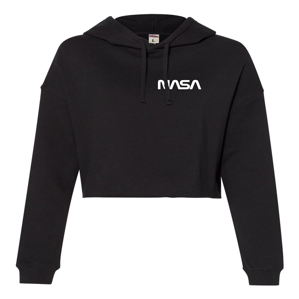 Go All Out Medium Black Women NASA Worm Logo Left Chest Cropped Hooded Sweatshirt