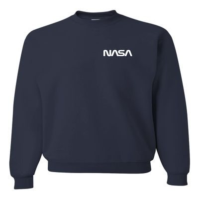 Go All Out Large Navy Blue Men NASA Worm Logo Left Chest Sweatshirt Crewneck