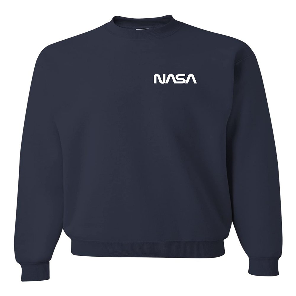 Go All Out Large Navy Blue Men NASA Worm Logo Left Chest Sweatshirt Crewneck