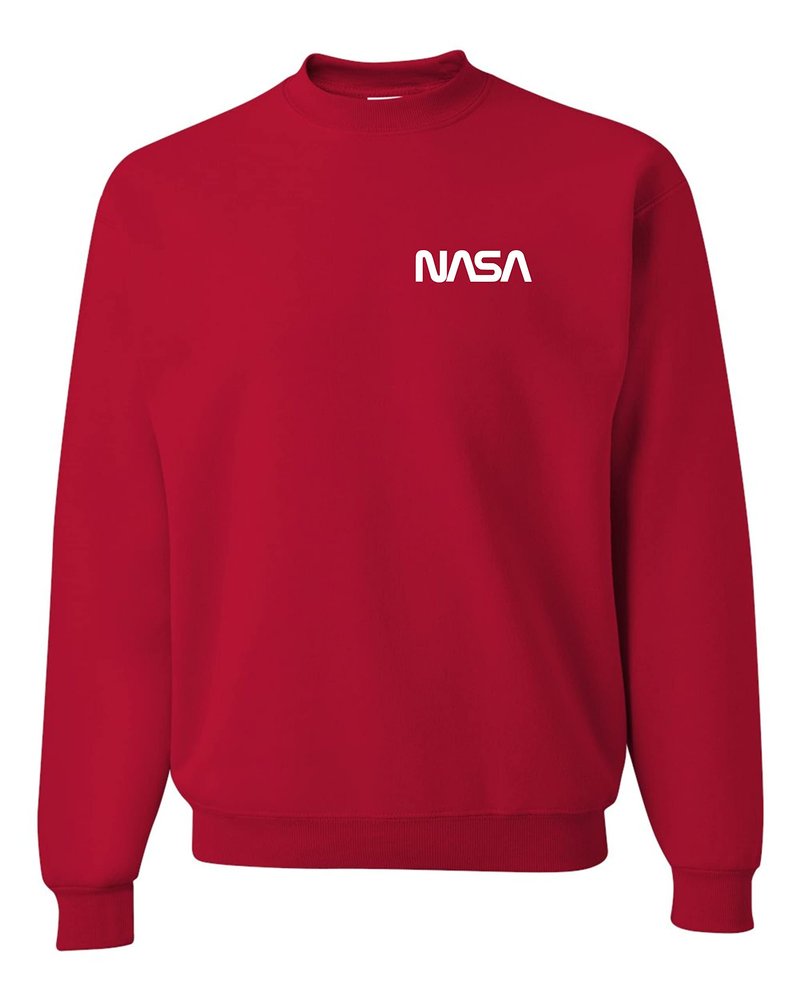Go All Out Medium Red Men NASA Worm Logo Left Chest Sweatshirt Crewneck