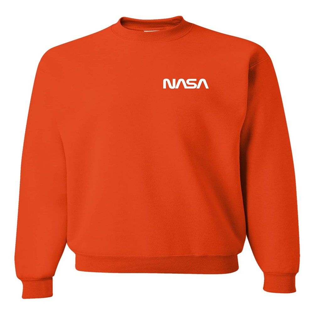 Go All Out Small Orange Men NASA Worm Logo Left Chest Sweatshirt Crewneck