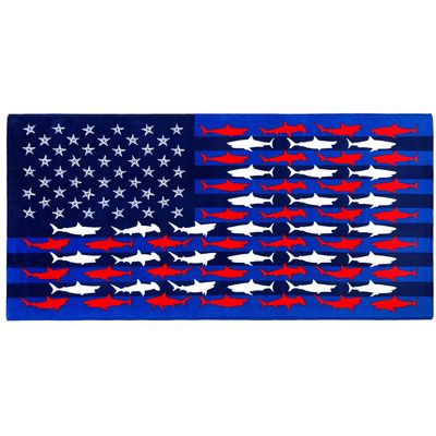 Sharks American Flag Beach Towel 30 x 60 inch 100% Cotton (Sharks American Flag, One Towel)