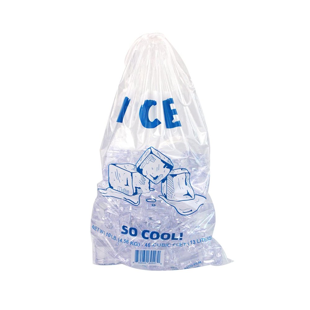 10lb Ice Bags with Drawstring- 100 Pack, Clear, Plastic Bag For Ice Storage, Leak Resistant for Camping, Coolers, Parties, & More
