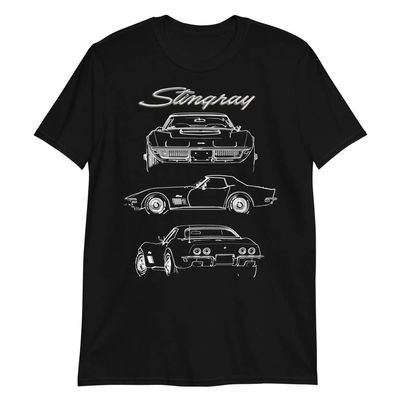 1970 'Vette C3 Stingray LT-1 Custom Outline Art Collector Car T-Shirt Black