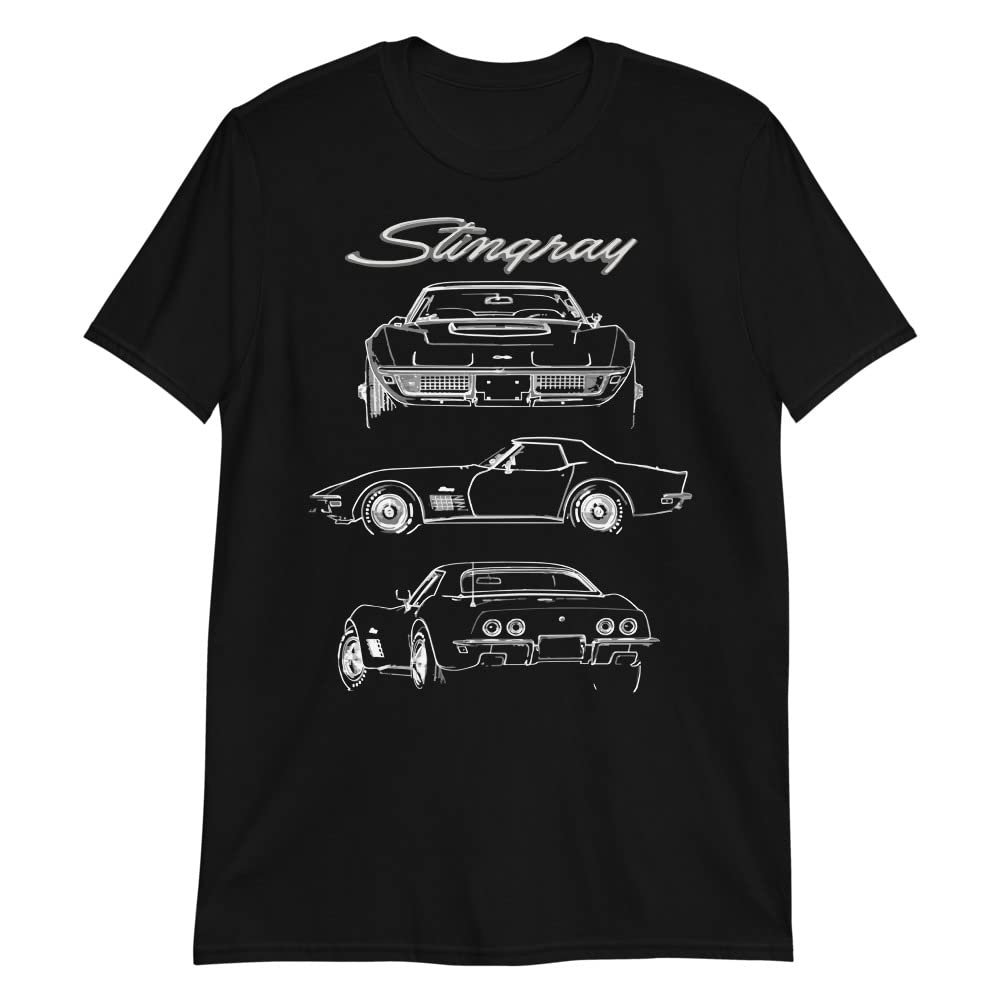 1970 'Vette C3 Stingray LT-1 Custom Outline Art Collector Car T-Shirt Black