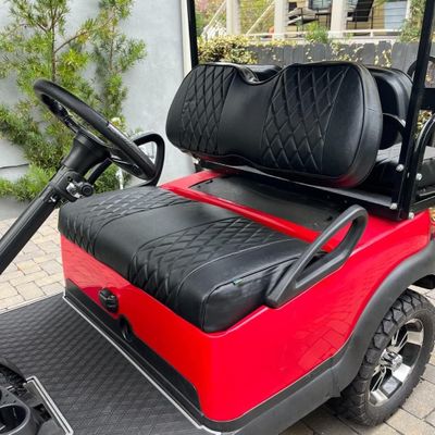 Huskey 4PCS Golf Cart Front/Rear Seat Covers for Club Car Precedent 2004+ G&E Models Custom Two-Tone Black Diamond Stitching with Black Piping,Marine Grade Vinyl Material,Staple On Design