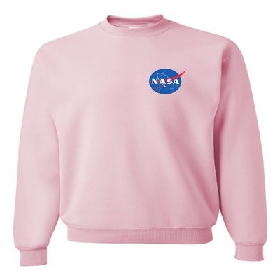 Go All Out Small Classic Pink Mens NASA Blue Meatball Left Chest Logo Sweatshirt Crewneck