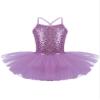 Oyolan Kids Girls Sequins Sparkly Spaghetti Straps Criss Cross Back Ballet Dance Leotard Ballerina Tutu Dress Purple 7-8 Years view 1
