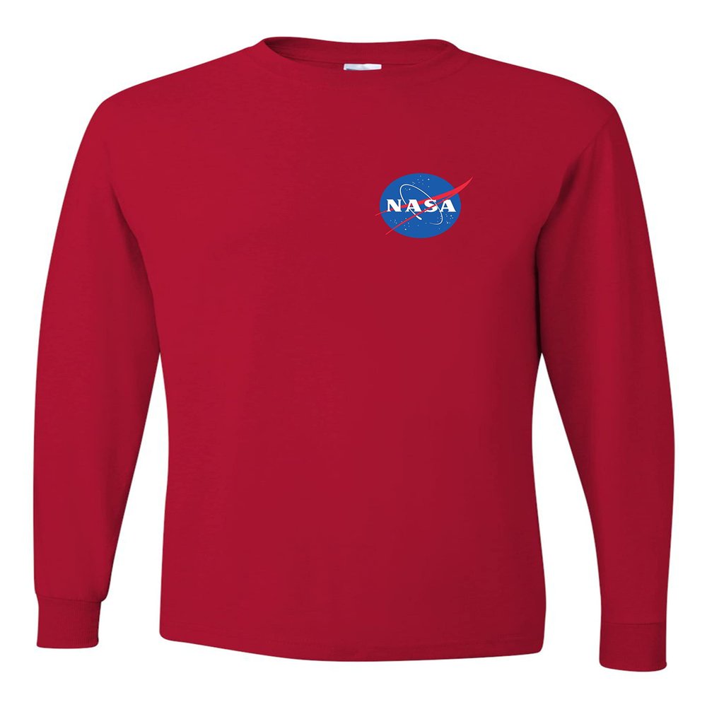 3X-Large Red Mens NASA Blue Meatball Left Chest Logo Long Sleeve T-Shirt