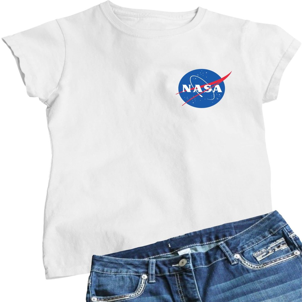 3X-Large White Women NASA Blue Meatball Left Chest Logo T-Shirt