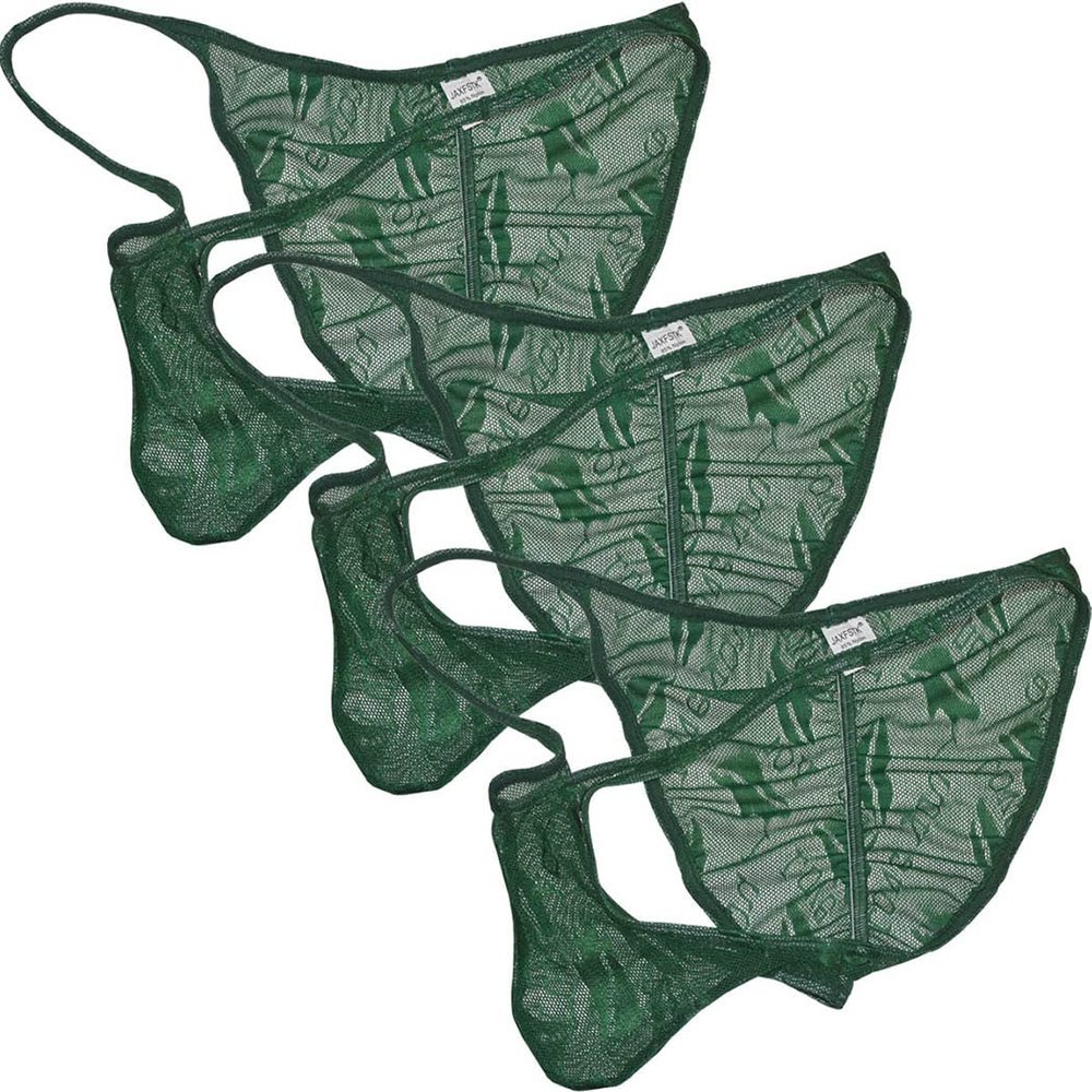 Botmois Men's See-throuhg Cheeky Briefs Bikini String Panties Pucker Back Bikini Briefs Sexy Sheer Underwear 3 Pack(Dark Green) XL