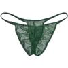 Botmois Men's See-throuhg Cheeky Briefs Bikini String Panties Pucker Back Bikini Briefs Sexy Sheer Underwear 3 Pack(Dark Green) XL view 2