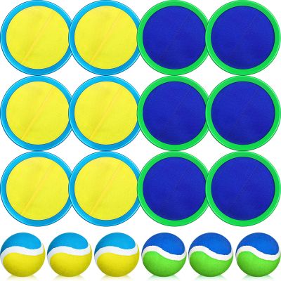 Charniol Kids Toys Toss and Catch Game Set Beach Game Outdoor Ball Sports Games Toss and Catch Ball Nylon Toys for Kids Adults(Blue Yellow,Blue Green,6 Paddles 3 Balls)