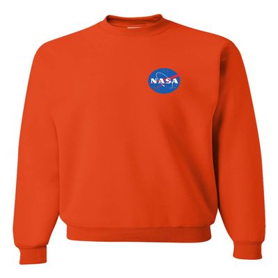 Go All Out Medium Orange Mens NASA Blue Meatball Left Chest Logo Sweatshirt Crewneck