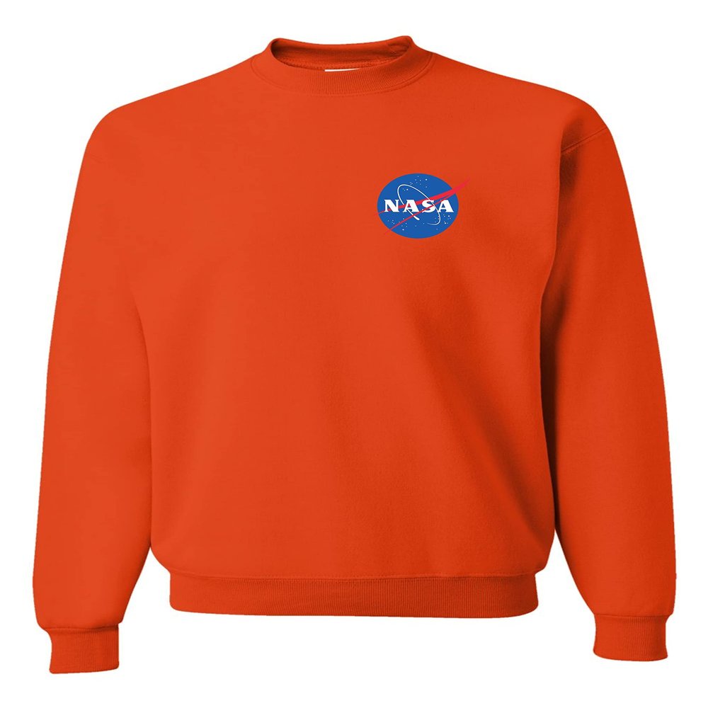 Go All Out Medium Orange Mens NASA Blue Meatball Left Chest Logo Sweatshirt Crewneck
