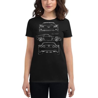 2007 'Vette C6 Z06 Owner Custom Outline Art Women's Short Sleeve t-Shirt Black