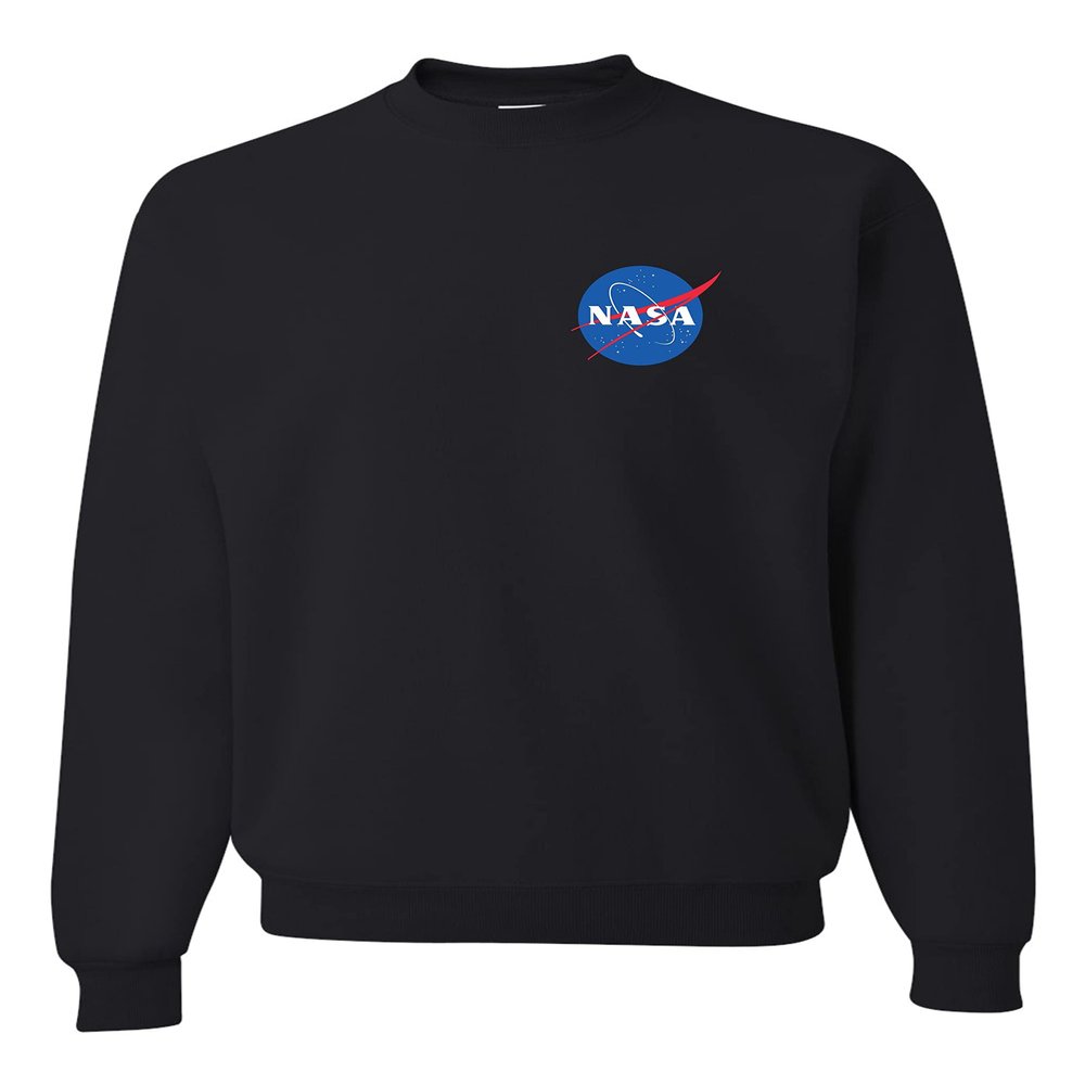 Go All Out Large Black Mens NASA Blue Meatball Left Chest Logo Sweatshirt Crewneck