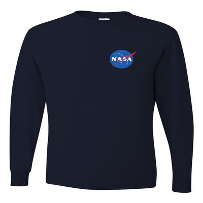 3X-Large Navy Blue Mens NASA Blue Meatball Left Chest Logo Long Sleeve T-Shirt