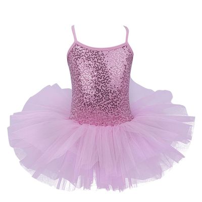 Oyolan Kids Girls Sequins Sparkly Spaghetti Straps Criss Cross Back Ballet Dance Leotard Ballerina Tutu Dress Pink 10-12 Years