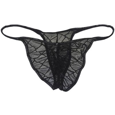 Botmois Men's See-throuhg Cheeky Briefs Bikini String Panties Pucker Back Bikini Briefs Sexy Sheer Underwear Black XL