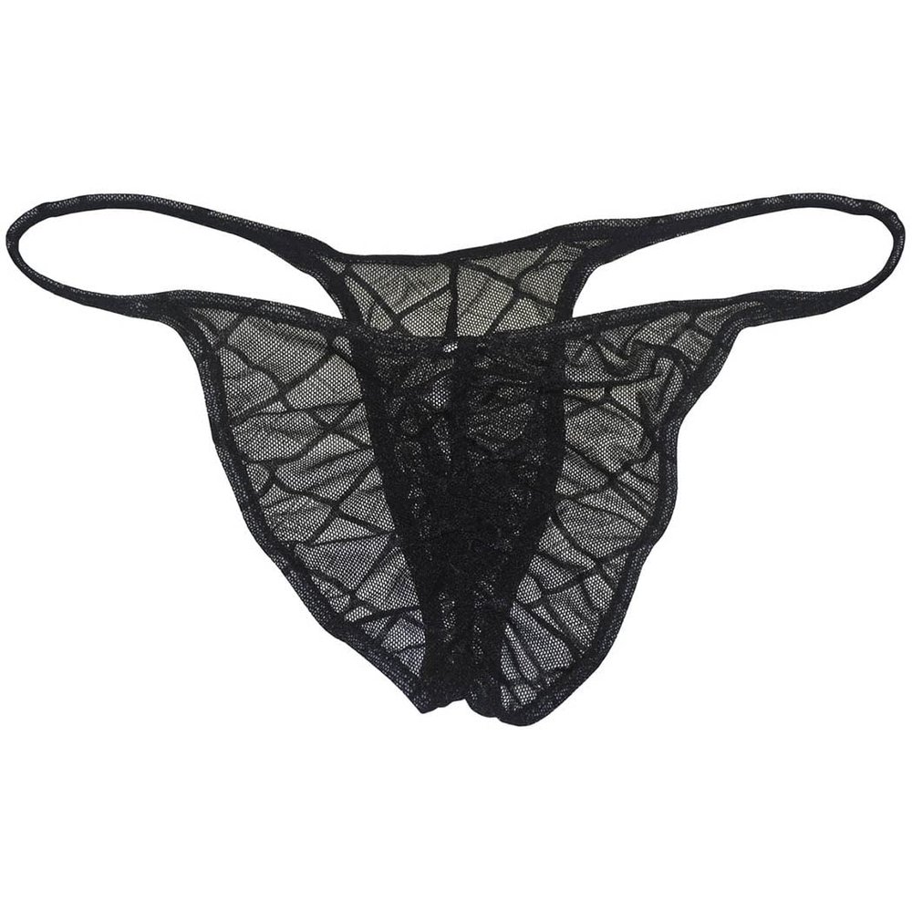 Botmois Men's See-throuhg Cheeky Briefs Bikini String Panties Pucker Back Bikini Briefs Sexy Sheer Underwear Black XL