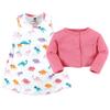 Hudson Baby Infant and Toddler Girl Cotton Dress and Cardigan Set, Cute-A-Saurus, 9-12 Months view 3