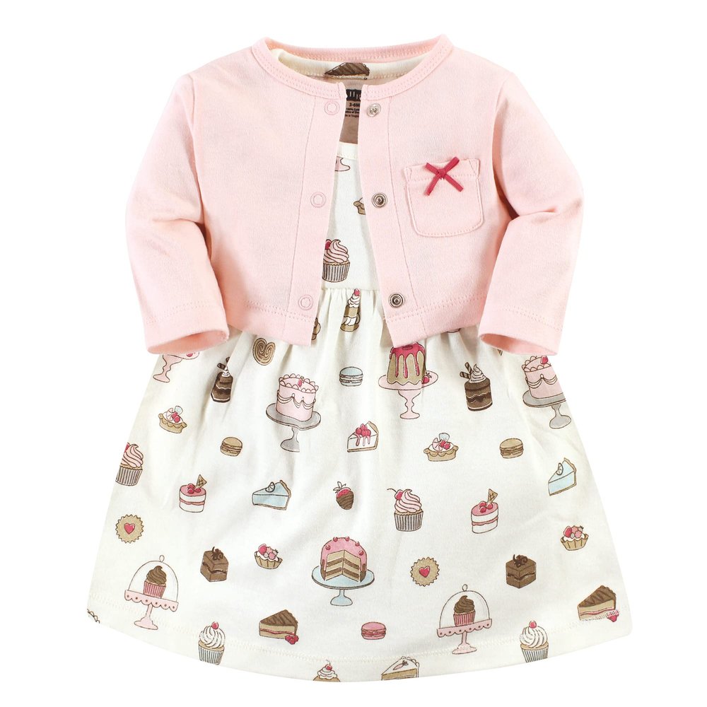 Hudson Baby baby girls Hudson Infant and Toddler Girl Cotton Cardigan Set, Sweet Bakery Casual Dress, Sweet Bakery, 4-5T US