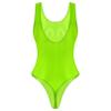 YiZYiF Women's 80s/90s Inspired Glossy Body Suit High Cut One Piece Thong Tank Leotards Swimsuits Fluorescent Green Medium view 3