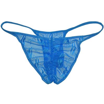 Botmois Men's See-throuhg Cheeky Briefs Bikini String Panties Pucker Back Bikini Briefs Sexy Sheer Underwear Light Blue M