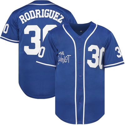 Benny 'The Jet' Rodriguez 30 The Sandlot Bel Air Short Sleeve Squints Yeah-Yeah Baseball Jersey (30-Blue, Large)
