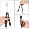 Flutesan 2 Pcs Butterfly Fork and Spoon Set, Tactical Butterfly Spoon Folding Stainless Steel Spork Utensil Set Balisong Trainer for Travel Camping Hunting BBQ Kitchen(Black) view 4