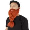 HPO Adult Men's Fake Human Hair Ginger Red Braided Vikings' Beard and Giant Mustache | Novelty False Facial Hair | Costume Accessory for Adults view 3
