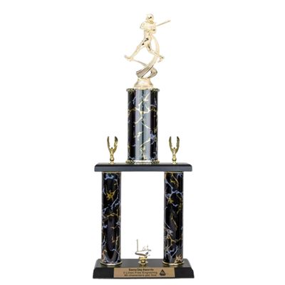 Same Day Awards 2 Post Female Softball Trophy  20 Inch Black Column Design with Ebony Wood Base for Softball League Championship Games Team MVP Award Player or Coach Recognition (2nd Place)