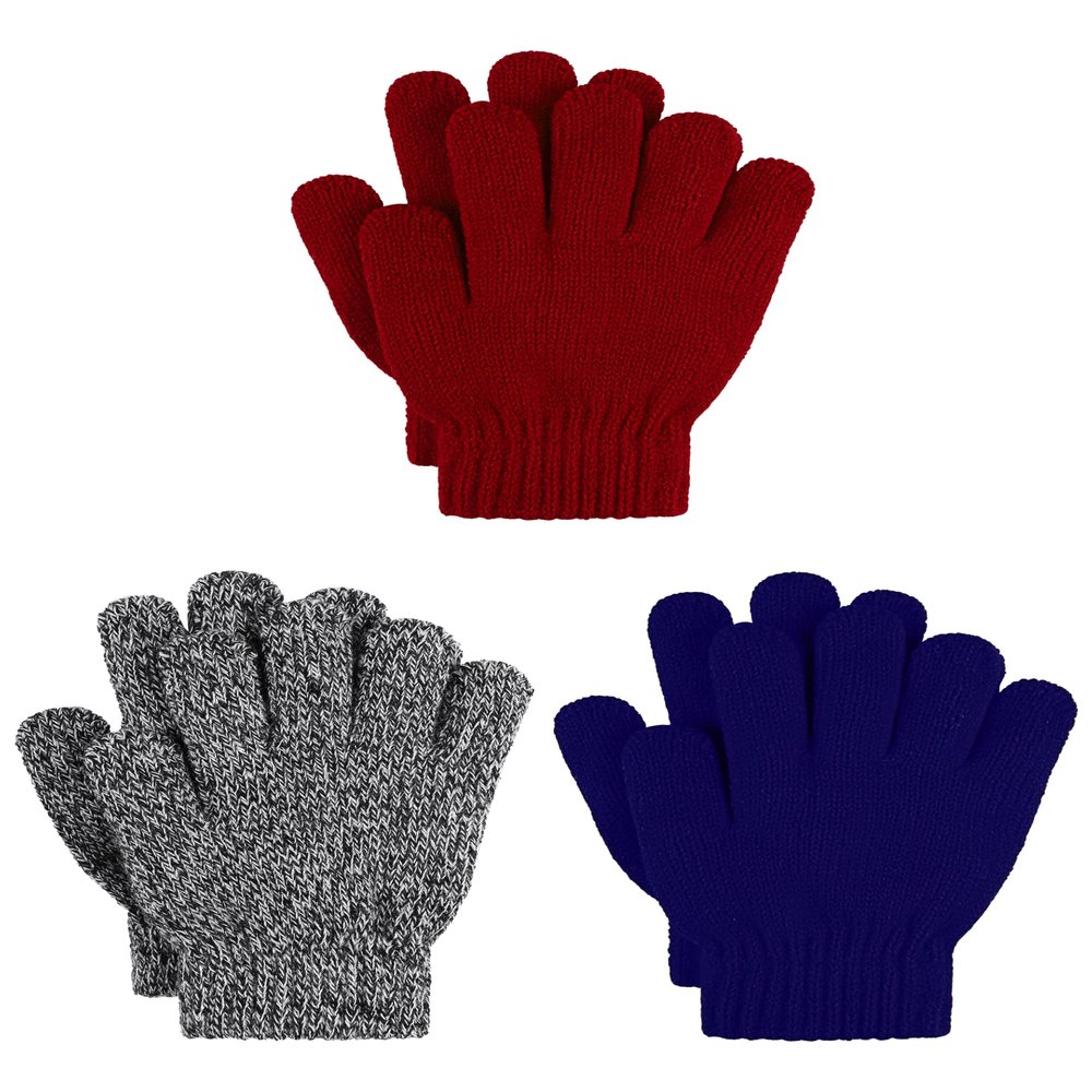 Cooraby 3 Pairs Kid's Winter Gloves Thick Warm Knitted Gloves Children Cold Weather Gloves