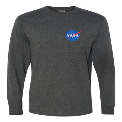 3X-Large Black Heather Mens NASA Blue Meatball Left Chest Logo Long Sleeve T-Shirt