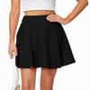 Afibi Women's Casual Basic Versatile Flared Pleated Mini Skater Skirt with Shorts (Small, Black) view 3