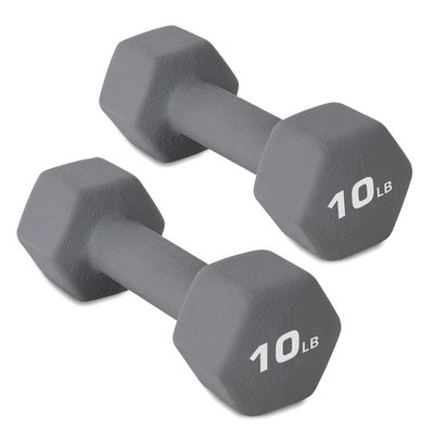 ATcuji 10LB Set of 2 Hex Dumbbells Rubber Coated Cast Iron Hex Black Dumbbell Free Weights for Exercises Neoprene Dumbbell Hand Weights Anti-Slip Anti-roll Hex Shape Colorful 10Lbs Pair
