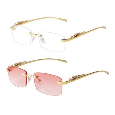 ADE WU Vintage Rimless Sunglasses Rectangle Frameless Small Candy Color 2000s Glasses Women Men (2 Pack: Clear & Pink)