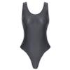 YiZYiF Women's 80s/90s Inspired Glossy Body Suit High Cut One Piece Thong Tank Leotards Swimsuits Grey Medium view 2