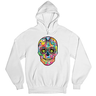 Tee Hunt Dean Russo Sugar Skull Sweatshirt Day of the Dead Neon Calaver Hoodie White Small