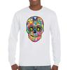 Dean Russo Sugar Skull Long Sleeve T-Shirt Day of The Dead Neon Calaver White Small view 2