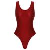 Zaldita Women's Tight Glossy One Piece Swimsuit Opaque High Cut Thongs Bikini Leotard Top Beachwear Red Medium view 2