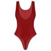 Zaldita Women's Tight Glossy One Piece Swimsuit Opaque High Cut Thongs Bikini Leotard Top Beachwear Red Medium view 3