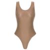Linjinx Women's Glossy One Piece Swimsuit Bodycon Tank Sports Rompers Bermuda Short Yoga Bodysuit Coffee X-Large view 2