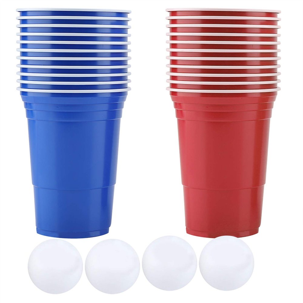 Aqur2020 Beer Pong Set, 22 Plastic Cups with 4 Balls, Red and Blue, 16oz, Party Game for Outdoor Activities