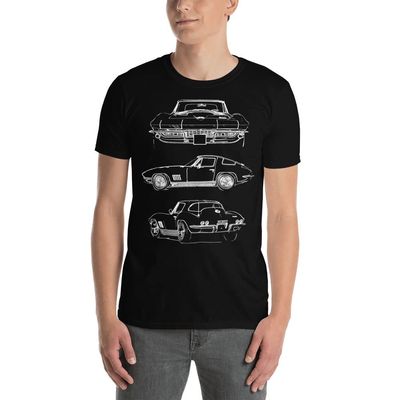 1967 'Vette C2 Owner Collector Car Outline Art Short-Sleeve T-Shirt Black