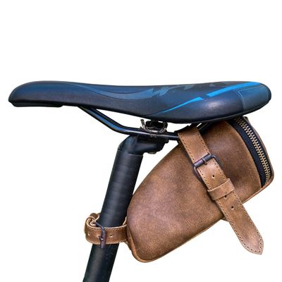 Hide & Ride, Bicycle Under Seat Pouch, Multi-functional Organizer for Commuters, Accessory Bag, Biker Essentials, Full Grain Leather, Handmade, Bourbon Brown