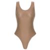 YiZYiF Women's 80s/90s Inspired Glossy Body Suit High Cut One Piece Thong Tank Leotards Swimsuits Coffee Medium view 2